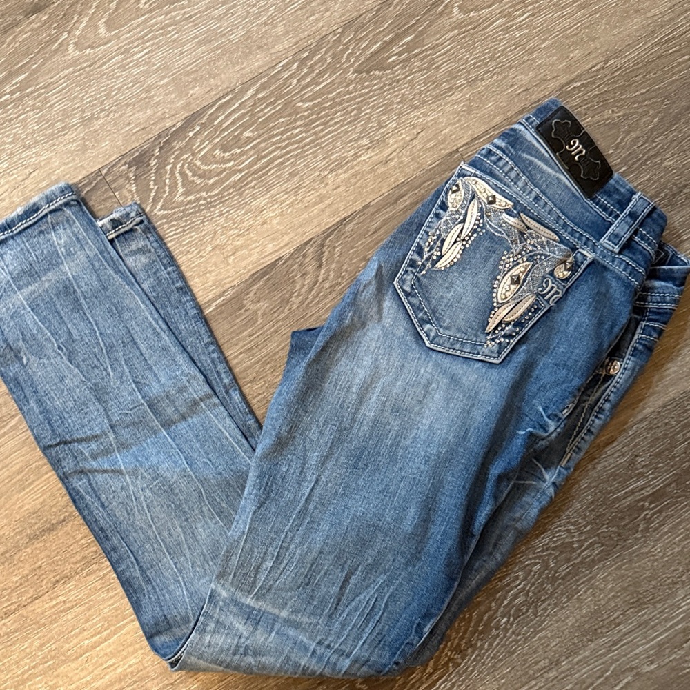 Miss Me Blue Skinny Jeans with Embroidered Design
